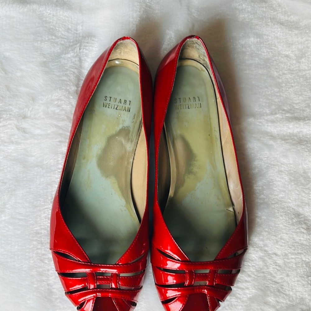 Stuart Weitzman Red Patent Leather Peep Toe shoes - Picture 4 of 8
